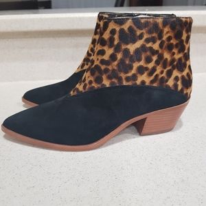 NEW LOUISE ET CIE Suede Booties Animal Print Leopard Calf Hair Colorblock 7 Boho